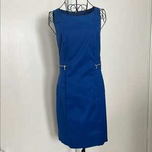 Ann Taylor Super Chic Blue Sheath Sleeveless Dress With Zipper Pockets Size 2